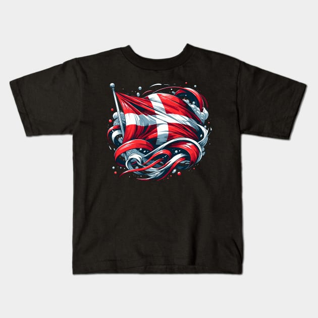 Oceanic Waves Danish Flag Tee – Patriotic Nautical Shirt Kids T-Shirt by Kicosh